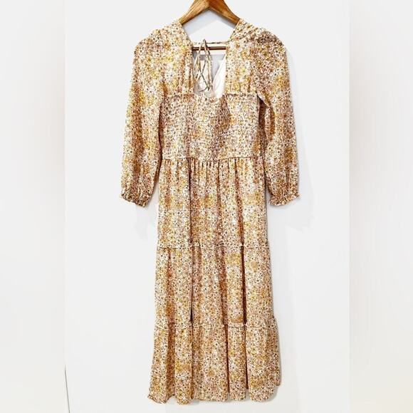 Sincerely Jules Floral Print Ruffled Midi Dress Yellow Gold Size Medium EUC - Picture 8 of 9